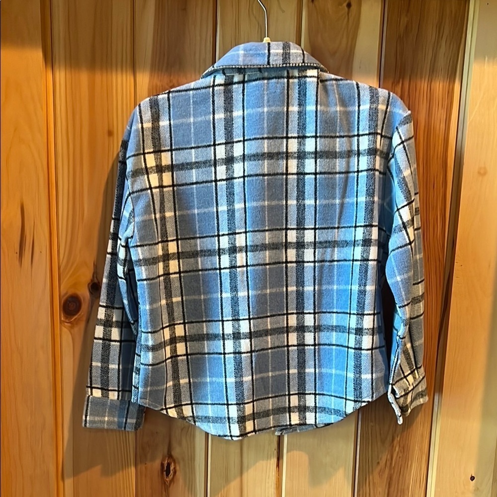 Shacket Blue and Black Plaid Shirt with jeweled buttons - Picture 7 of 7